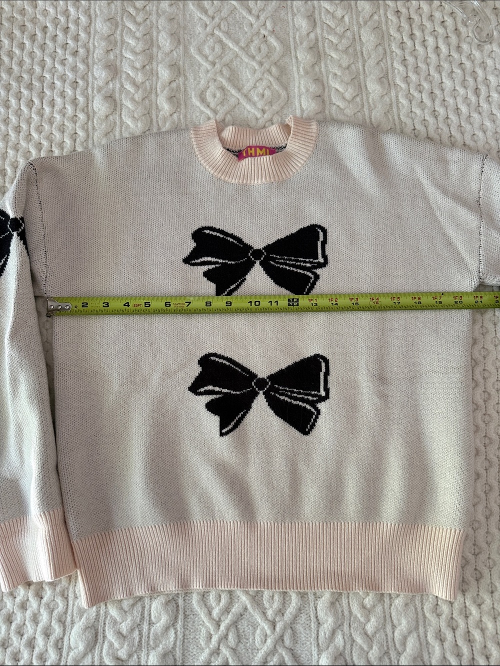 THML Cream Crewneck Sweater with Black Bow Details and Pink Trim - Picture 7 of 8